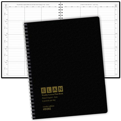 Elan Publishing Company Dated Teacher Lesson Plan 6 Period: Days Vertically Down The Side Dated for 2025-2026 Academic Year (Black)