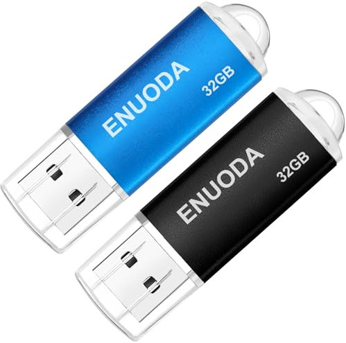 ENUODA Memoria USB 32GB 2 Piezas Pendrive USB 2.0 Stick Flash Drive con Indicador LED (Negro Azul)