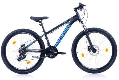 BERLIN BIKE Mountainbike MTB1 – mit komplettem Shimano Set - 21 Gang Shimano FD-TZ500/RD-TY300D, Dacron Hydraulische Scheibenbremsen (Schwarz-Blau, 26 Zoll und 33 cm Rahmenhöhe)