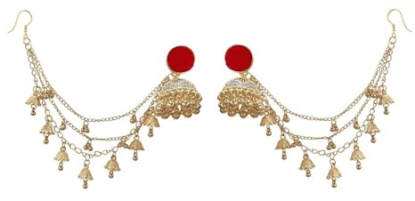 Bollywood Jhumkas Boucles d’Oreilles Goutte Pour Les Femmes Cloche Perlée Mariée Boucle d’Oreille Indienne Pendre Gland Chaîne En Plaques Gitane Ethnique Traditionnel Mariage Accessoires Bijoux