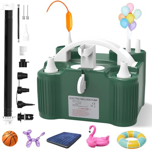 PlusFive Pompe à Ballons Électrique 4-en-1, Pompe à Air Multifonctionnelle à Double Moteur, Gonfleur Rapide & Dégonfleur pour Ballons Latex/Aluminium/260q,Balles Sportives,Matelas Gonflables,Piscines