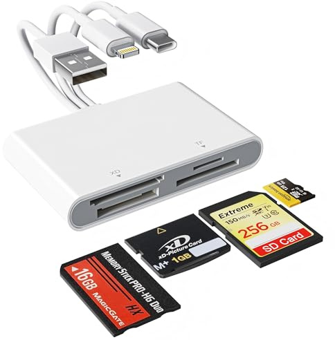Adaptateur Memory Stick Pro Duo, Lecteur de Cartes mémoire 4 en 1 USB A/USB C/Lightning vers SD/MS/Micro SD/XD pour Adaptateur d'appareil Photo Trail Game Camera Viewer pour iPhone iPad MacBook
