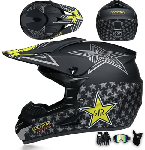 MODRYER Casco Motocross Casco Moto Integrale Uomo Donna ECE Casco Cross con Occhiali Guanti Maschera, per ATV Dirt Bike MTB Downhill Offroad BMX MX Enduro Quad,Black~3-M