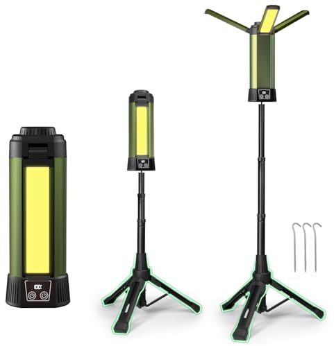 Arofaue Foco de construcción recargable con soporte, 6000 mAh, luz de trabajo LED inalámbrica portátil, 2200 lúmenes, 6500/4500/3500 K, foco LED regulable con trípode desmontable de 139,7 cm