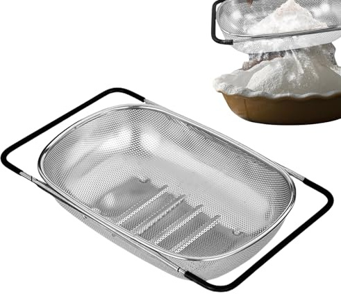 durkhandfat | Utbyggbar sil i rostfritt stål, justerbar, fint nät med handtag – perfekt för sköljning av, nudlar och sköljning av mat i köket