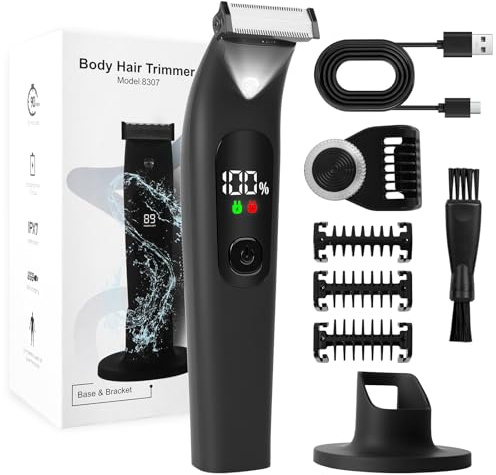 Body Trimmer per Gli Uomini, Ball Pubic Hair Trimmer, Rasoio Elettrico Corpo Uomo Uso Umido e Secco, Rasoio per Parti Intime con Ricarica di USB C, Impermeabile IPX7, Adatto per Barba, Capelli, Naso