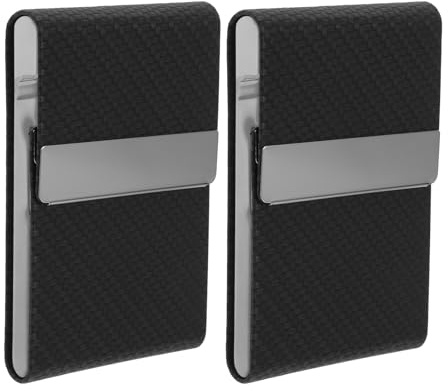 PRETYZOOM Tarjetero Magnético de PU Negro Delgado y Portátil Estuche para Tarjetas de Visita para Hombre Set 2 Piezas Organizador Multifuncional para Oficina y Viajes
