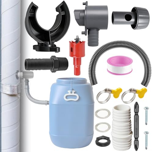Raccolta dell'acqua piovana, raccoglitore per acqua piovana, per 70-110 mm, sistema di cattura dell'acqua con accessori di montaggio, set di connettori per serbatoi di pioggia, tubo di scarico per