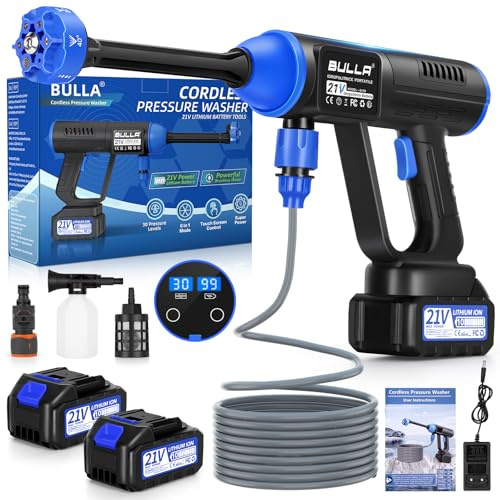 Hidrolimpiadora Bateria, hidrolimpiadora portatil con Pantalla Táctil y Control de Presión, Pistola de Agua a Presión Press & Clean con 2 Baterías de 4,0 Ah para Coches, Suelos y Jardines