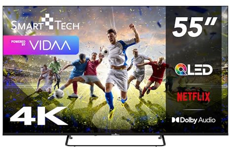 Smart Tech 55QV02K QLED Fernseher 55 Zoll Smart TV VIDAA - HDR Fernseher mit 4K UHD Auflösung, Bluetooth und Triple-Tuner (2026)