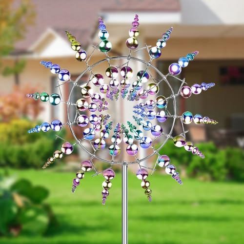Molino de Viento de Metal, Wind Spinners para Jardín, Spinner de Viento 3D, Giradores de Viento de Jardín, Escultura de Viento Spinner para Patio, Jardíns, Decoración al Aire Libre (Color)