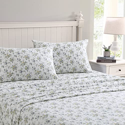 Laura Ashley Home - Queen Sheets, Cotton Flannel Bedding Set, Brushed for Extra Softness & Comfort (Le Fleur, Queen)
