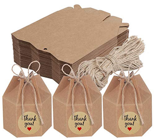 TsunNee 50 Stück Süßigkeitenboxen aus Kraftpapier, sechseckige Süßigkeitenboxen für Hochzeiten, DIY-Party-Geschenkbox, kreative Papier-Leckerli-Boxen