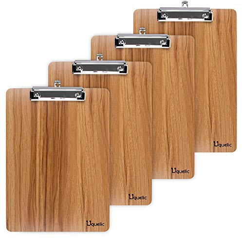 Uquelic Klemmbrett/Schreibbrett/Clipboard A5-4Pcs Klemmbretter A5 Eleganz Luxus Holzmaserung Abgerundete Ecken Zwischenablage mit Robustem Clip und Loch Zum Aufhängen (Braun, A5)