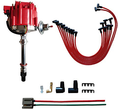 MAS Performance HEI Verteiler mit roter Kappe und Kabelsatz inkl. 65K Spule, kompatibel mit Chevy 305-454 Chevrolet C10 GMC SBC BBC 350-400 4,3L 5,0L 5,7L 6,6L 7,4L
