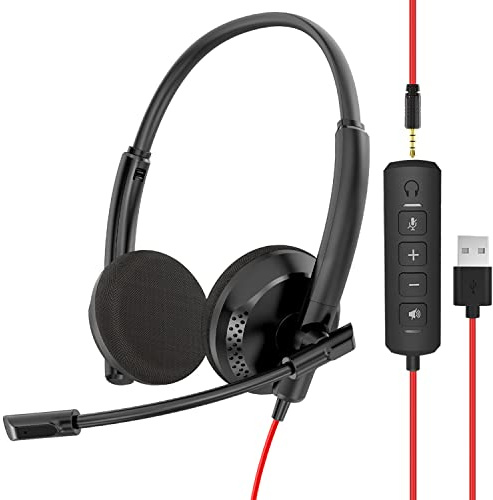 NUBWO USB Headset with Noise Cancelling Microphone, Computer Headset with In-line Volume Controller and Built-in Noise Reduction Sound Card for Skype, Office and Business Calls