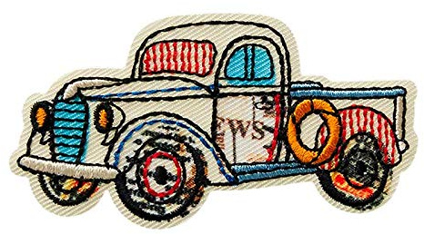 Mono-Quick Bügelbild Aufnäher Patch Applikation zum Aufbügeln Retro Auto Pickup Oldtimer 6,0 x 3,4 cm