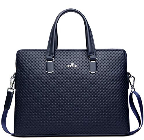 FSD.WG] Affärsväska läder portfölj axel laptop affärsväska för män, BLÅ, Large