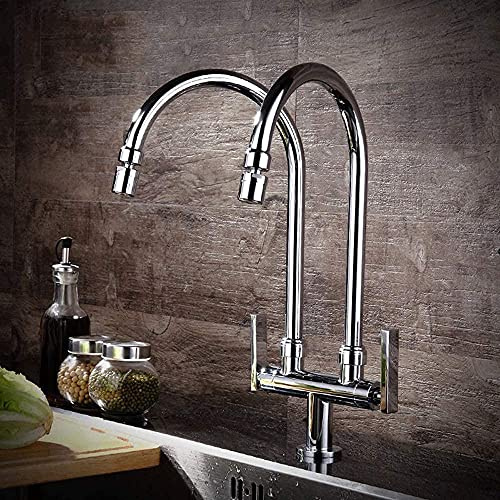 Robinets,Robinets d'évier de Cuisine Robinets de lavabo à Levier Robinet mitigeur d'évier de Salle de Bain Corps en cuivre chromé Double Tube Double Tête Simple Froid Un en Deux Sortie