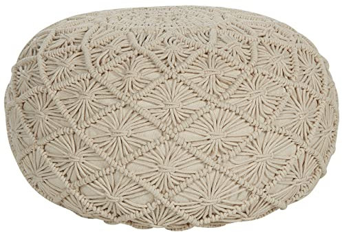 Pouf Baumwolle beige geflochten Makramee rund ⌀ 50 cm Strickhocker Boho Berkane