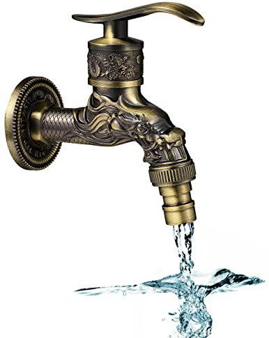 Grifo Antiguo de Latón para Lavabo - Estilo Retro y Vintage de Pared - Para Casa, Cocina, Baño y Jardín