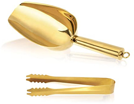 Set di Palette per Ghiaccio e Pinze per Ghiaccio, Acciaio Inossidabile Paletta per Alimenti e Piccolo Pinze da Zucchero per Casa Cucina Festa Matrimonio Barbecue (Oro)