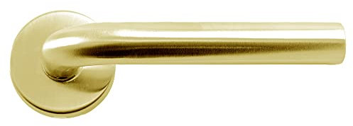 MICEL - 05751 - Juego de Manilla con Roseta L curva (53mm.) para puerta de acero inoxidable. Acabado PVD. 132 x 53 mm