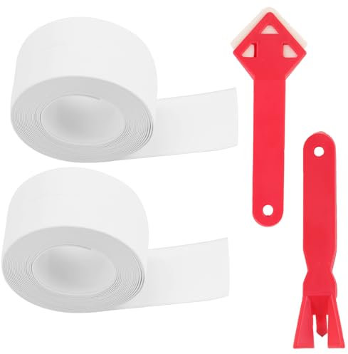 2 Rolls Bath Sealant Strip 1.5x21ft White Simple Seal with 2 Caulking Tools Self Adhesive Waterproof Shower Tray Caulk Strip Plinth Sealing Tape for Kitchen Sink Bathroom Toilet Wall Floor Corner