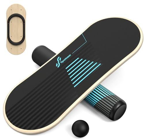 Sportneer Balance Board - Wooden Wobble Board Trainer with 7 Modes, Roller & Ball for Stability & Core Strength Training, Ankle Strengthener for Surf, Snowboard & Home Fitness