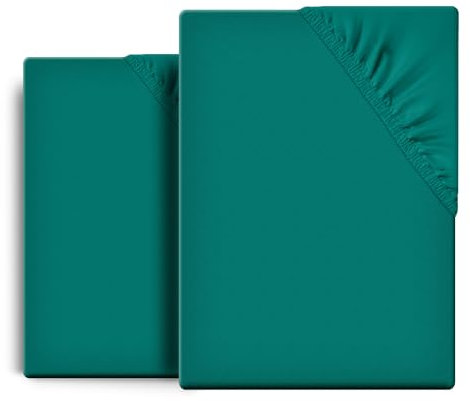 BEAUTEX 2er Set Spannbetttuch Bettlaken Baumwolle, Premium Jersey Stoff 160g/m², Größe und Farbe wählbar (2 Stück 90x200x45 cm, Petrol)