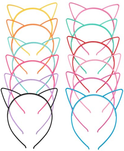 12Pcs Plastic Cat Hairbands Colorful Cat Ear Head band Cute Cat Makeup Headwear Halloween Party Headband Accessories for Women Girls