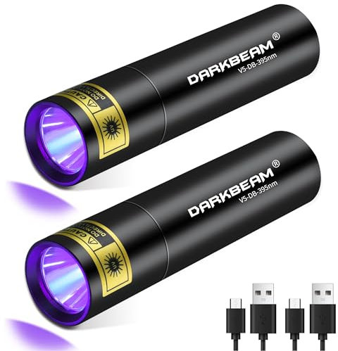 DARKBEAM Torcia UV Luce nera 395 NM, Mini ma potente USB-C ricaricabile, Torcia ultravioletta per l'urina del cane domestico, Curatura della resina, 2 confezioni