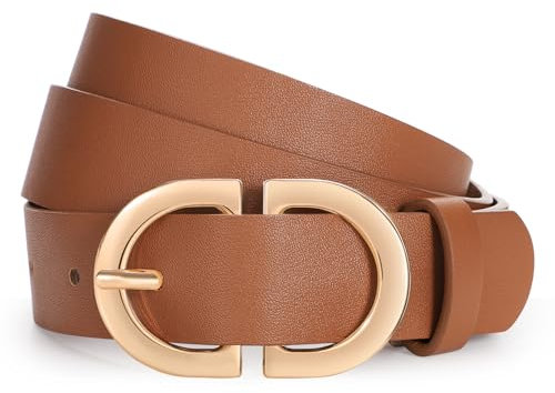WHIPPY Damen Ledergürtel für Jeans Hosen Leder Gürtel Damengürtel mit goldener Schnalle,braun 110cm