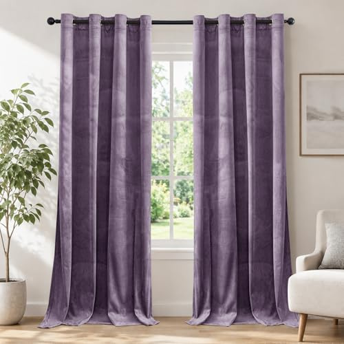 Ystyle Samt Vorhang Blickdicht 2er Set, H300 x B140 cm, Helllila | Wasserabweisend Gardinen Wohnzimmer Modern, Thermovorhang Hitzeschutz Kälteschutz, Verdunklungsvorhänge per Soggiorno