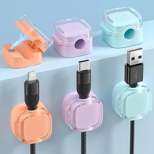URAQT 6 Stück Kabelhalter Kabelclips, Kabelhalter Kabelclips Kabel Management, Magnetische Schreibtisch Kabel Organizer für Schreibtisch, Netzkabel, USB Ladekabel, Ladegeräte, Audiokabel, Mehrfarbig