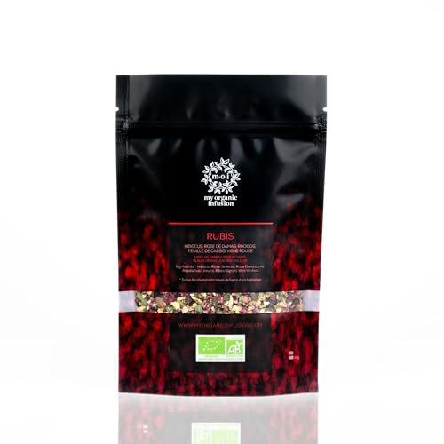 MY ORGANIC INFUSION - Infusion Rubis Bio en Vrac - Notes Suaves et Acidulées - Hibiscus, Rose de Damas, Roïbos, feuilles de Cassis et Vigne Rouge - Sans Ajout d'Arôme - Au Vrai Goût de Plantes - 50g