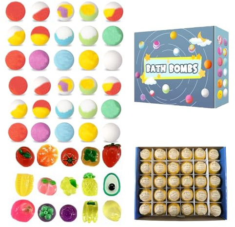 XSS Palline da bagno per bambini con sorpresa, 30 pezzi, realizzate a mano, bombe da bagno e palline da bagno per ragazze e ragazzi – frutta