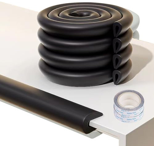 4 M U-förmiger Kantenschutz für Couchtische aus Glas, Babysicherer Sicherheits-Stoßstangenschutz aus Schaumstoff, Eckenschutz für Kinder, geeignet für Möbel, Schreibtische, Arbeitsplatten (Schwarz)