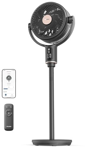 PELONIS 135° Oszillierender Smart Standing Fan, Leiser Bodenventilator mit DC Motor, Doppelflügel Standventilator für den ganzen Raum, 9 Geschwindigkeiten, 2 Modi, 26dB, 36-110CM Verstellbare Höhe, 9H