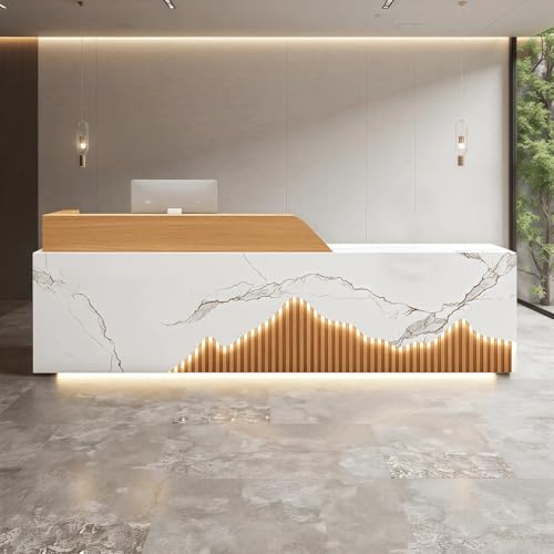 JCSRYD Comptoir Caisse Salon De Coiffure, Comptoir Accueil Moderne Avec Tiroir, Banque D'accueil Avec Éclairage LED, Pour Hall D'entrée, Commerce, Magasin, Boutique, Salon De Beauté (Jaune, 120 cm)