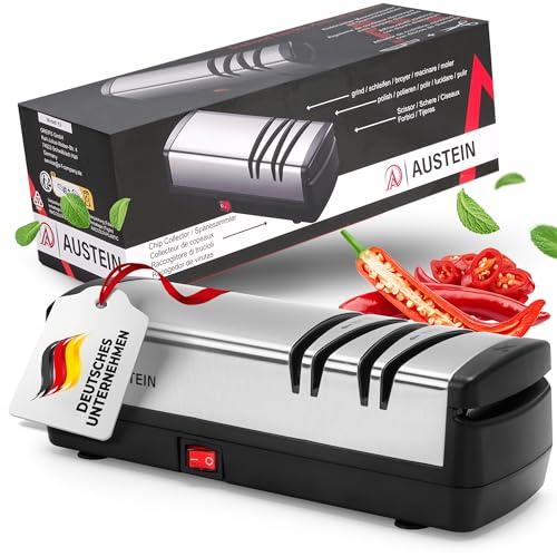 AUSTEIN® Diamant Messerschärfer elektrisch X5 - Der 3 Phasen Messerschleifer und Scherenschleifer mit magnetischem Spänekollektor