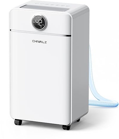 CHIVALZ 12L/24H Dehumidifiers for Home, Bedroom & Bathroom, LED Display and 24H Timer, Interior Dehumidifier with Automatic Defrosting, 2L Water Tank & Drainage Hose, White, 1 Pack+3 Modes
