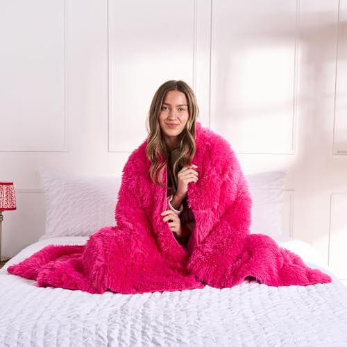 OHS Weighted Blanket Adult Faux Fur 6kg, Therapy Autism Insomnia Anxiety Relief for Adults, Double - Hot Pink - 125 x 180cm (Disclaimer: Only suitable for age 3+years)