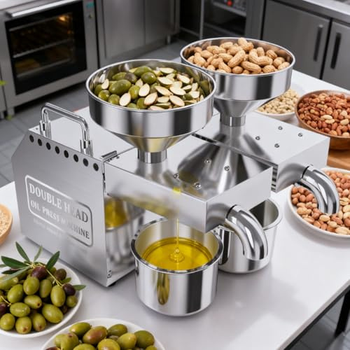 Multifunktionell Automatisk Oljepress - Elektrisk Varm-/Kallpressoljepress För 30+ Ingredienser, 1200w Dubbla Motorer, 6 Minuters Förvärmning, Tyst Elektrisk Oljepress (<70db)