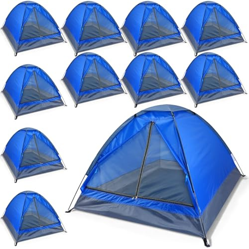 SATINIOR 10 Pack 2 Person Tents for Homeless Bulk Homeless Backpacking Supplies Lightweight Tent Waterproof Windproof Setup with Stakes Carrying Bag for Camping Charitable Donation