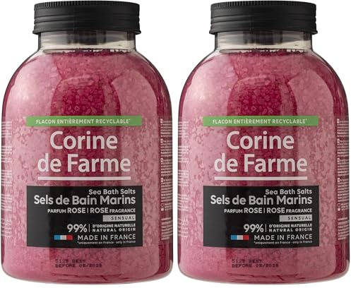 Corine de Farme Sels de Bain Marins Sensual Rose - Relaxation et Bien-être - Parfum Envoûtant - Ingrédients Naturels - Soin du Corps - 500g - Idéal Cadeau Spa Maison (Lot de 2)