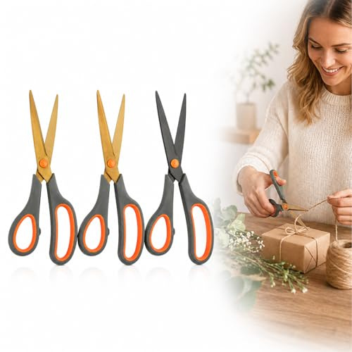 Lot de 3 Ciseaux Multifonctions avec Lames Ultra Tranchantes en Acier Inoxydable, Poignées Ergonomiques en Caoutchouc, Idéal pour Artisanat, Bureau, École et Usage Quotidien