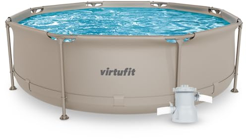 VirtuFit Piscina rotonda Ø 244 x 76 cm Beige - Compatta - Stabile - Con pompa di filtrazione - Piscina da giardino