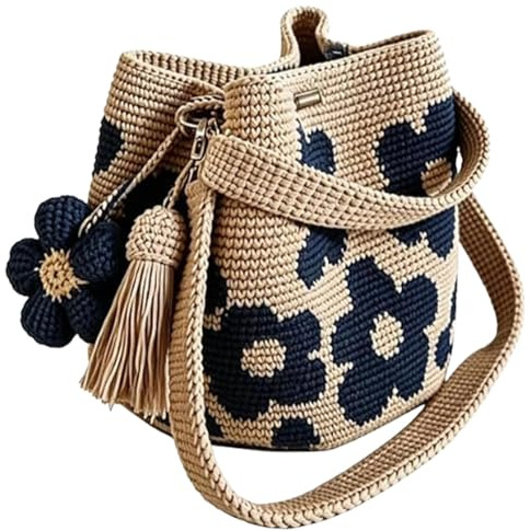 Borse all'uncinetto da donna, borsa tote fatta a mano all'uncinetto con fiori, borsa tote in maglia, per viaggi in spiaggia, shopping quotidiano, vacanze estive, spaziosa e leggera, regalo unico, Blu