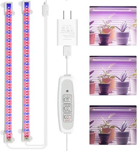 Mosthink LED Grow Light for Indoor Plants, 20W Grow Light Strips with Auto On/Off Timer, 48 LEDs /4 Dimmable Levels, Plant Light Bars for Succulents, Seedlings,Indoor Greenhouse,Plant Shelf